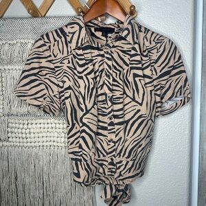 Jane and Delancey Tan & Black Zebra Print Blouse